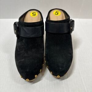 Veronica Beard Womens Black Dacey Suede Slip On Heels Clogs Shoes Size 5